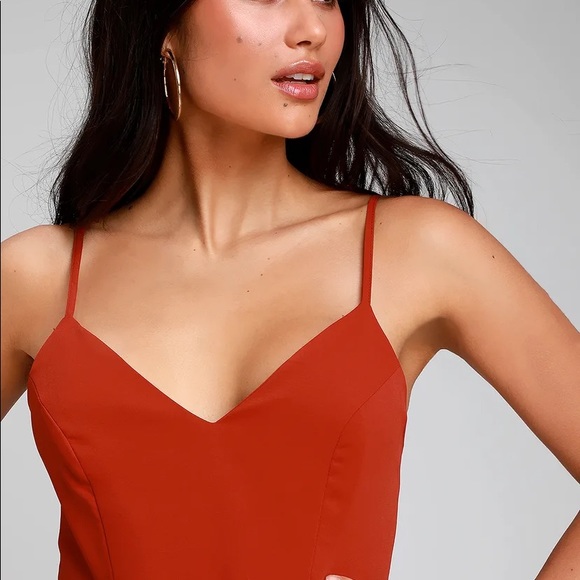 NWOT Lulus Reinette Rust Red Midi Dress - Picture 7 of 15
